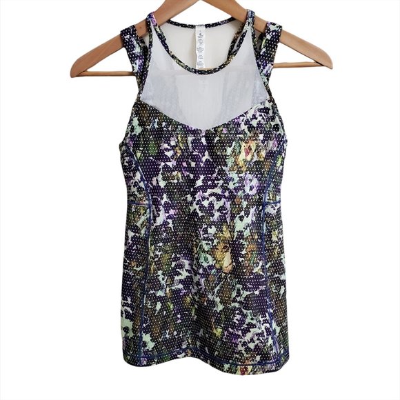 Lululemon Womens Running In The City Tank Top 2 Mesh Polka Dot Floral Lu… - Picture 3 of 9